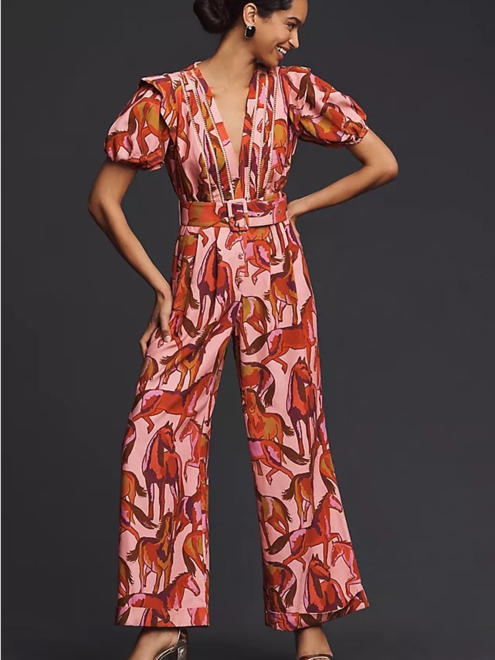 FarmRio wild horses print Wide-Leg Jumpsuit